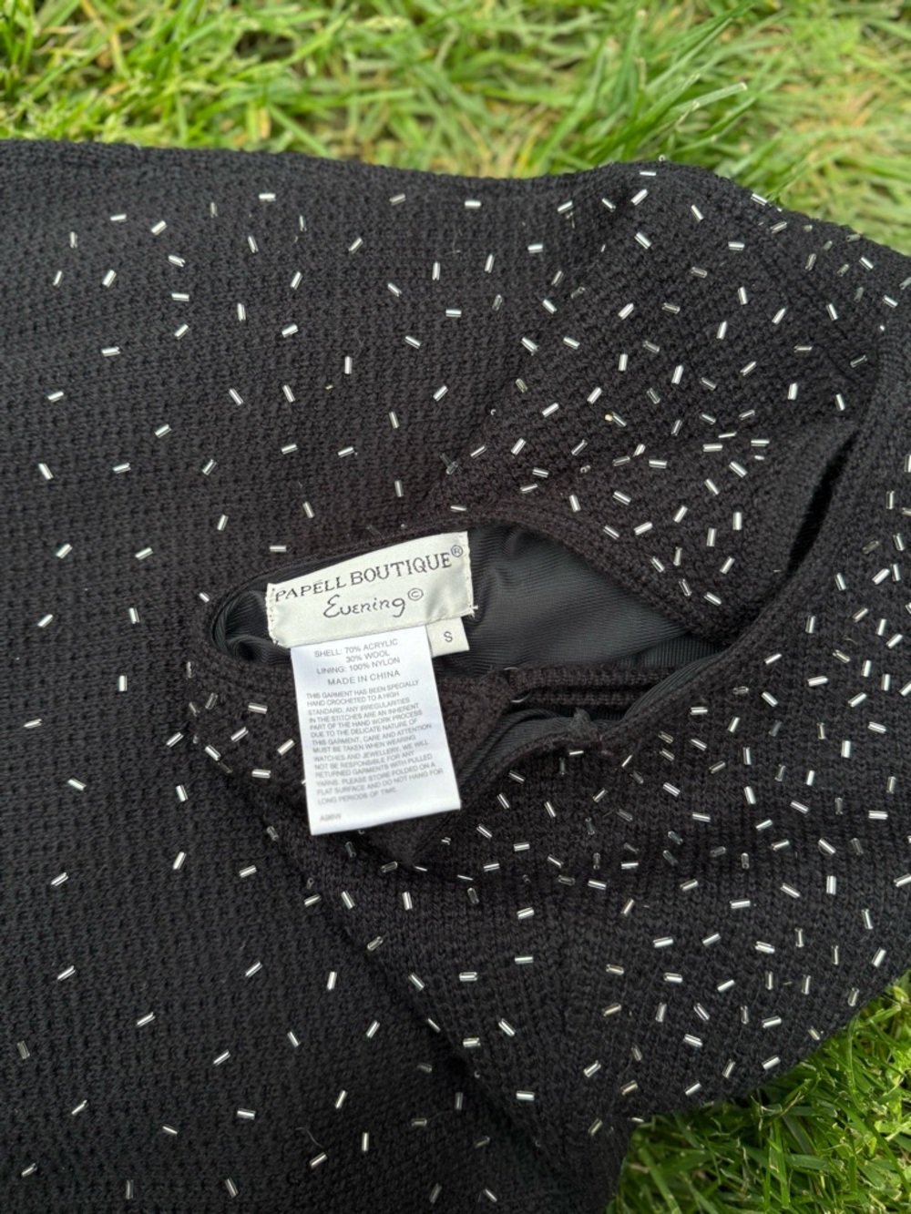 LAST CHANCE! Papell Boutique Black Crochet Midi Dress w/ Silver Bead Accents - Picture 3 of 8